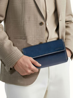 Hidesign - ANDOVER W4 Genuine Leather Mens Blue Zip Around Wallet