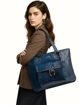 Hidesign - Lowell 02 Genuine Leather Womens Blue Tote Bag