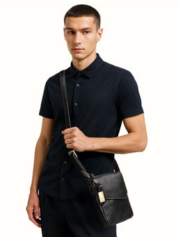 Hidesign - Tower 02 Genuine Leather Mens Black Crossbody Bag