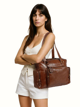 Hidesign - Trinity 02 Genuine Leather Womens Tan Tote Bag