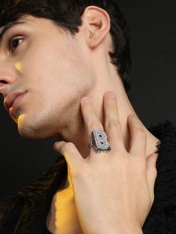 French Accent - Mens Bling B Alphabet Ring - Silver
