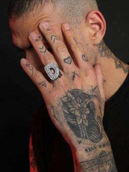 French Accent - Mens Bling D Alphabet Ring - Silver