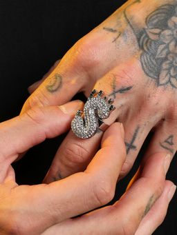 French Accent - Mens Bling S Alphabet Ring - Silver