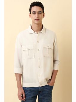 Allen Solly - Men Beige Solid Full Sleeves Casual Shirt