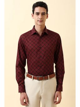 Allen Solly - Men Maroon Print Full Sleeves Formal Shirt