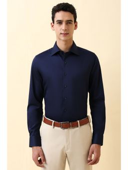Allen Solly - Men Navy Blue Solid Full Sleeves Formal Shirt
