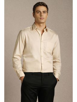 Louis Philippe - Men Beige Solid Full Sleeves Formal Shirt