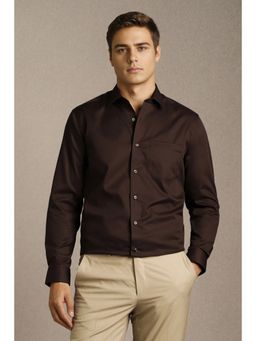 Louis Philippe - Men Brown Solid Full Sleeves Formal Shirt