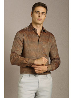 Louis Philippe - Men Brown Printed Full Sleeves Formal Shirt