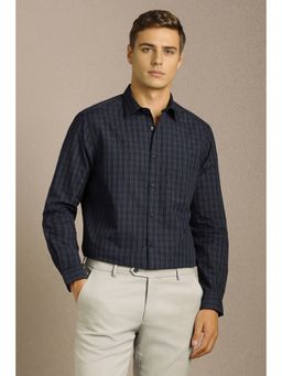 Louis Philippe - Men Navy Blue Check Full Sleeves Formal Shirt