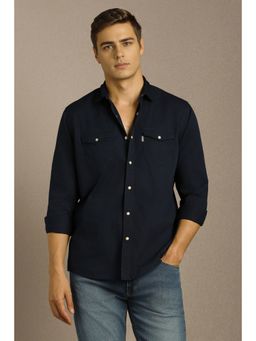 Louis Philippe - Men Navy Blue Solid Full Sleeves Casual Shirt