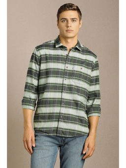 Louis Philippe - Men Green Check Full Sleeves Casual Shirt