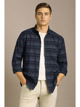 Louis Philippe - Men Navy Blue Stripe Full Sleeves Casual Shirt