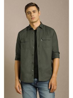 Louis Philippe - Men Green Solid Full Sleeves Casual Shirt