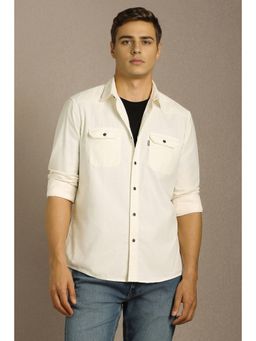 Louis Philippe - Men Beige Solid Full Sleeves Casual Shirt