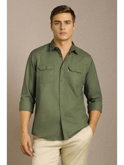 Louis Philippe - Men Olive Solid Full Sleeves Casual Shirt
