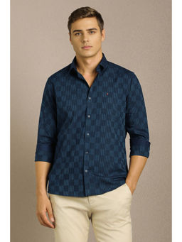 Louis Philippe - Men Navy Blue Stripe Full Sleeves Casual Shirt
