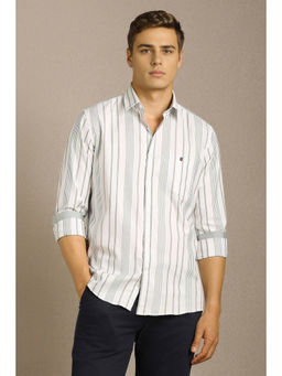 Louis Philippe - Men White Stripe Full Sleeves Casual Shirt
