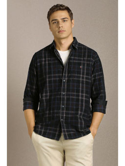 Louis Philippe - Men Navy Blue Check Full Sleeves Casual Shirt