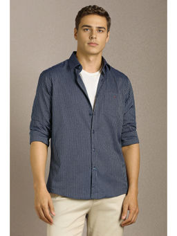 Louis Philippe - Men Navy Blue Stripe Full Sleeves Casual Shirt