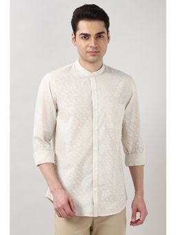 Peter England - Men Beige Slim Fit Print Full Sleeves Casual Shirt