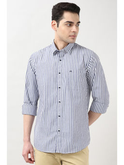 Peter England - Men Blue Slim Fit Stripe Full Sleeves Casual Shirt