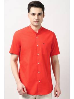 Peter England - Men Red Slim Fit Solid Half Sleeves Casual Shirt