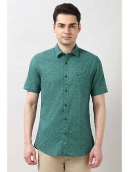 Peter England - Men Green Slim Fit Print Half Sleeves Casual Shirt