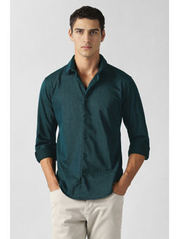 Van Heusen - Men Teal Textured Full Sleeves Casual Shirt