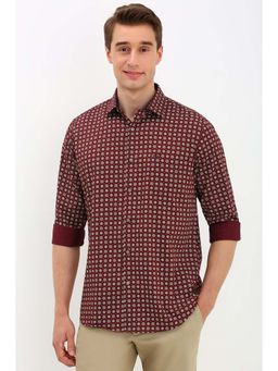 Allen Solly - Men Maroon Slim Fit Print Full Sleeves Casual Shirt