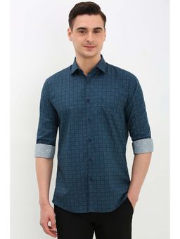 Allen Solly - Men Blue Slim Fit Print Full Sleeves Casual Shirt