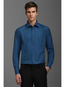 Louis Philippe - Men Navy Classic Fit Textured Full Sleeves Formal Shirt