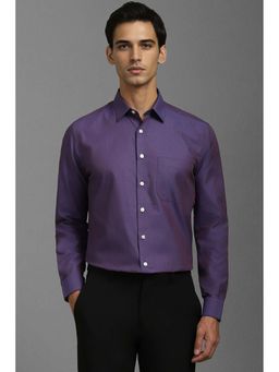 Louis Philippe - Men Purple Slim Fit Textured Full Sleeves Formal Shirt