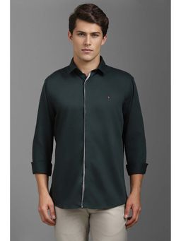 Louis Philippe - Men Green Slim Fit Solid Full Sleeves Casual Shirt