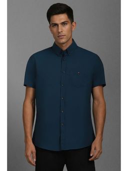 Louis Philippe - Men Blue Slim Fit Solid Half Sleeves Casual Shirt