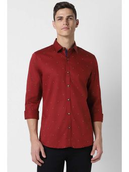 Peter England - Men Red Slim Fit Print Full Sleeves Casual Shirt