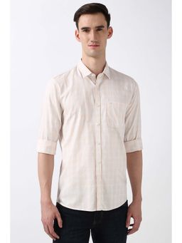 Peter England - Men Beige Slim Fit Check Shirt