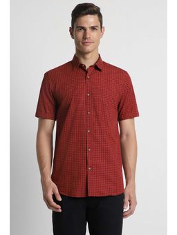 Peter England - Men Maroon Slim Fit Print Half Sleeves Casual Shirt