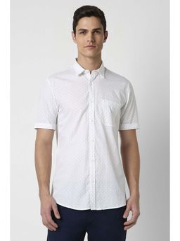 Peter England - Men White Slim Fit Print Half Sleeves Casual Shirt