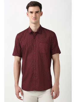Peter England - Men Maroon Slim Fit Print Shirt