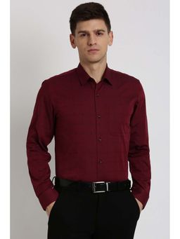 Peter England - Men Maroon Slim Fit Formal Full Sleeves Formal Shirt