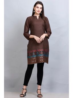 Kidar - Women Ethnic Wear Cotton Silk Kurti Brown
