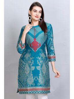 Kidar - Women Ethnic Wear Cotton Silk Kurti Teal