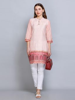 Kidar - Women Ethnic Wear Cotton Silk Kurti Pink