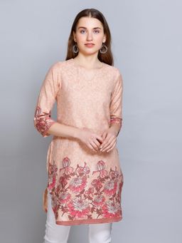Kidar - Women Ethnic Wear Cotton Silk Kurti Peach