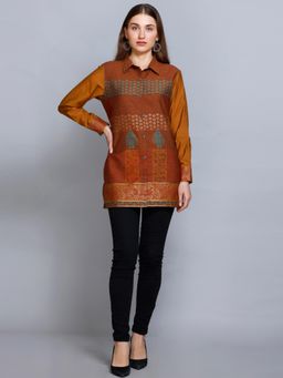 Kidar - Women Ethnic Wear Cotton Silk Kurti Brown
