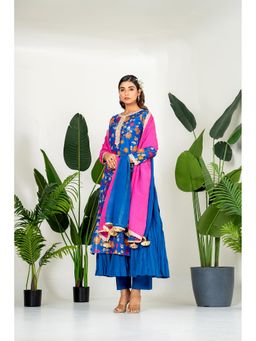 Yuvrani Jaipur - Royal Blue Patola Printed Inner Kurta With Pant And Dupatta (Set of 4)