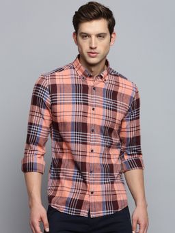 SHOWOFFFF - Mens Spread Collar Checked Coral Classic Shirt
