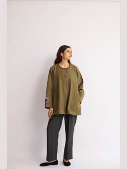 Raas By Ekta - Olive Violet Leaf Jacket