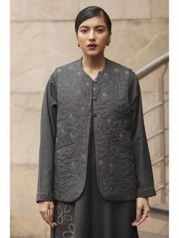Raas By Ekta - Grey Sunflower Quilted Jacket